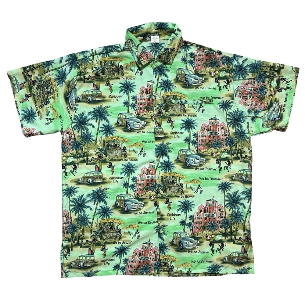Creations We Be Jammin Caribean Life Jamaica‎ Terivoile Button Up Shirt Men L